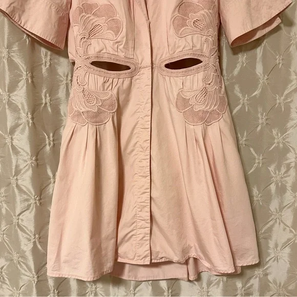 Self Portrait Pink Cutout Mini Lace Applique Trim Collared Mini Dress Mod - Picture 4 of 16